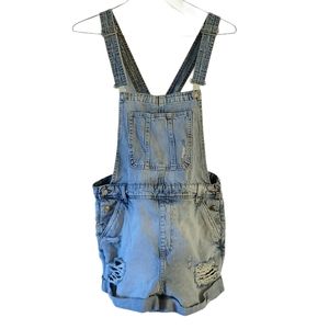 Divided H&M Distressed Denim Short Overalls